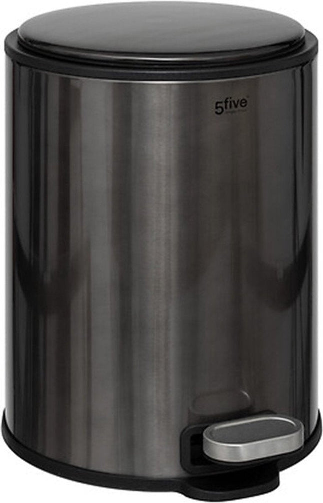 5Five Poubelle à pédale Delta - titane - métal - 6 litres - 26 x 21 x 30 cm - poubelle de cuisine