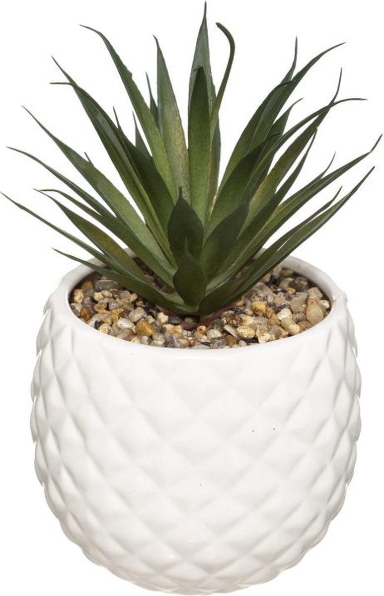 Atmosphera kunstplant in witte ananas pot – keramiek, Ø 13 x 21 cm