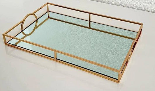 Square mirror tray gold small