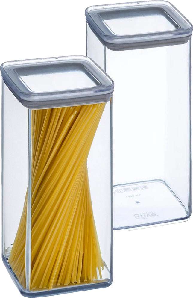 5Five Boîte de conservation - 2x - cuisine/aliments - plastique - 1500 ml - couvercle hermétique - transparent - 10 x 10 x 20 cm