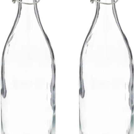 5Five Bouteille/bocal à étrier - 2x - verre - transparent - hermétique - 1 litre - bouteille d'eau - limonade