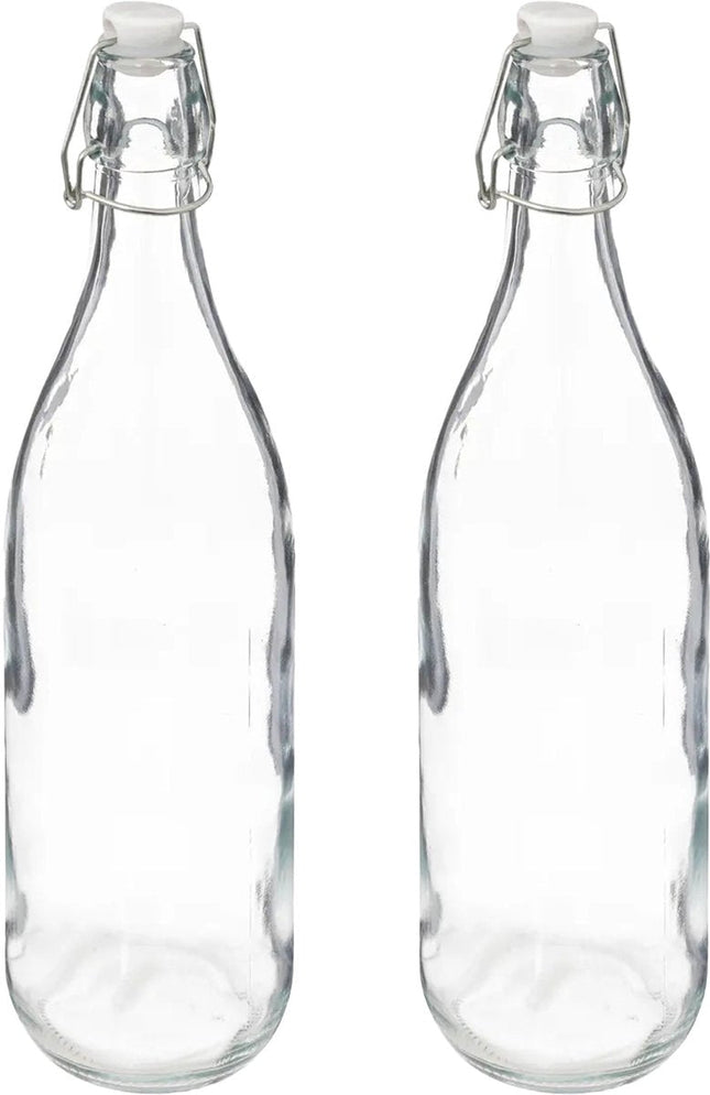 5Five Bouteille/bocal à étrier - 2x - verre - transparent - hermétique - 1 litre - bouteille d'eau - limonade