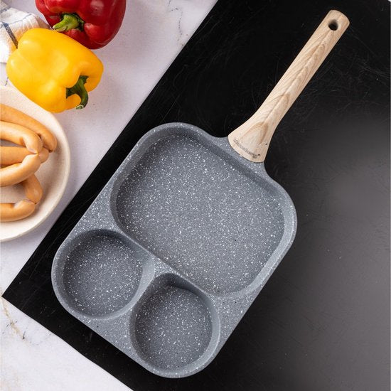 Klausberg 7828 eierpan met 3 vakken – grijs, marmeren antiaanbaklaag