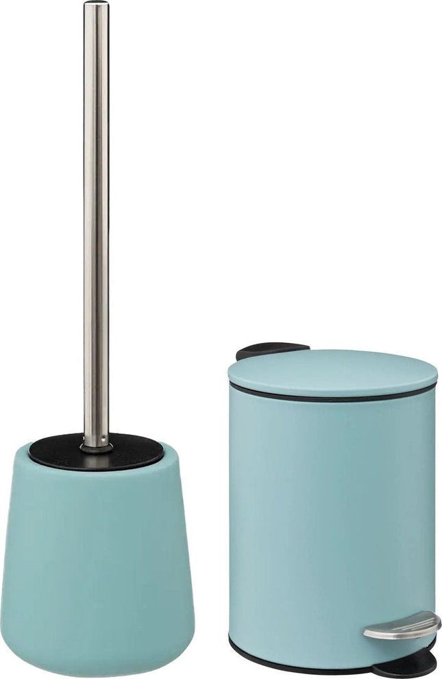 5Five Set d'accessoires de salle de bain - bleu glacier - poubelle à pédale/brosse WC