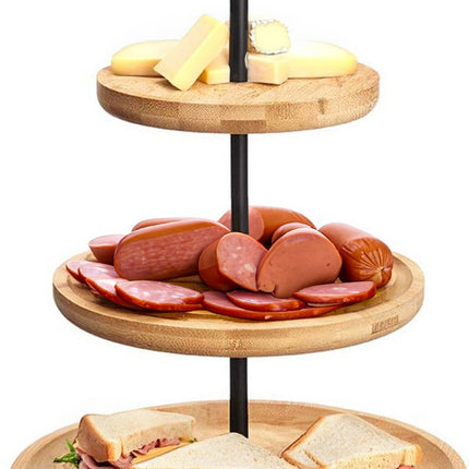 Kinvara Design Plateau de service 3 étages - D25 cm - bambou/métal - plateau à fromage - étagère - plateau tapas - plateau de service