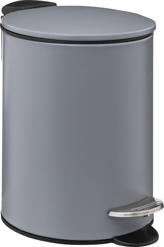 5Five Poubelle à pédale - gris foncé - métal - 3L - 23 cm - fermeture douce - pour salle de bain et toilettes
