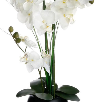 Atmosphera Orchidee bloemen kunstplant in zwarte bloempot - witte bloemen - H53 cm