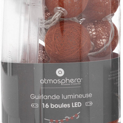 Atmosphera Lichtslinger - 16 verlichte balletjes/bollen 35 mm - terracotta - 255 cm - batterijen