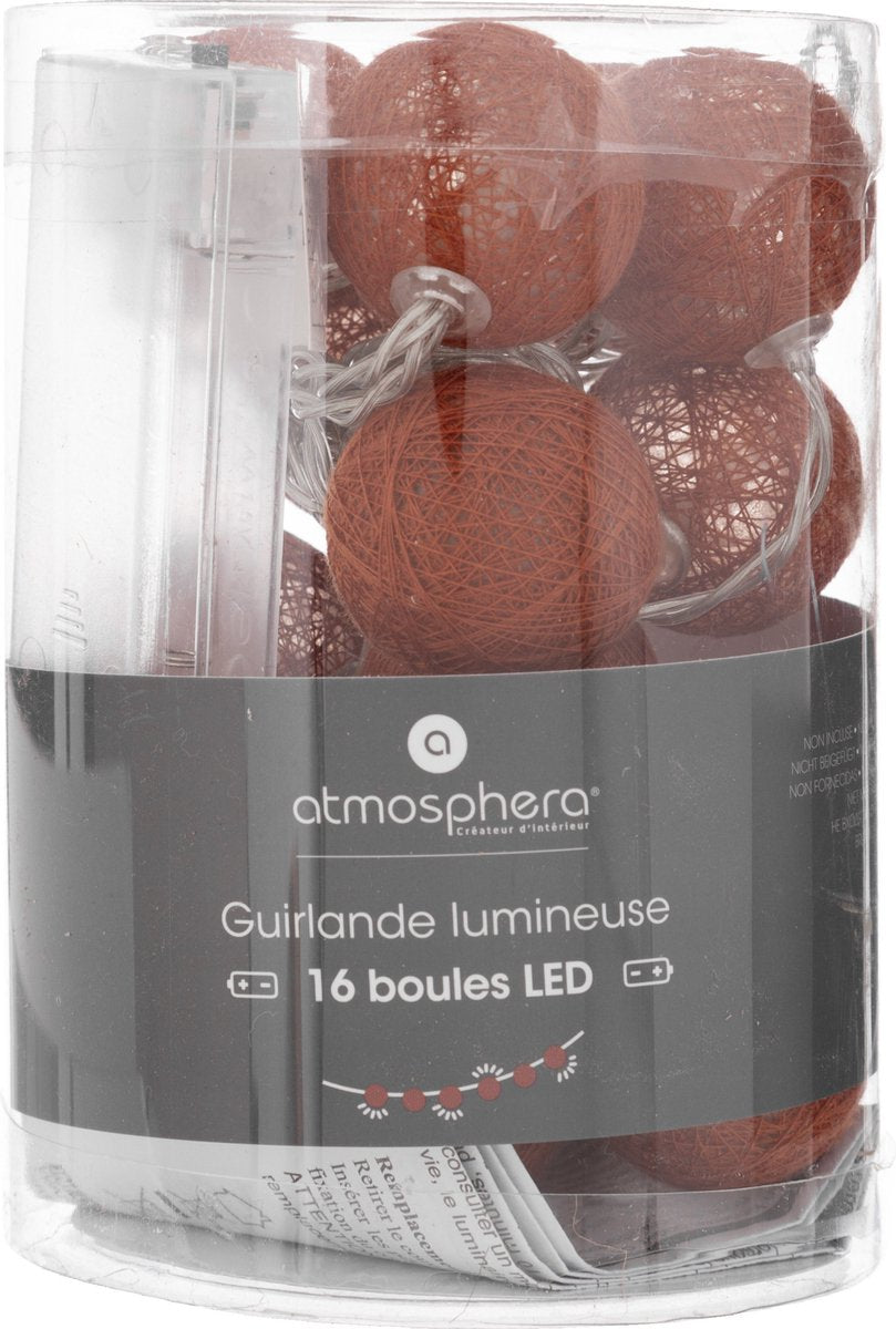 Atmosphera Lichterkette – 16 beleuchtete Kugeln 35 mm – Terrakotta – 255 cm – batteriebetrieben