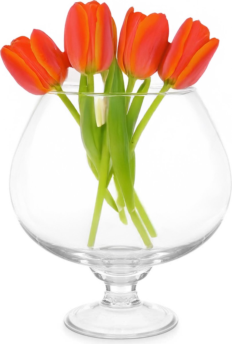 Giftdecor Pedestal Flower Vase Cognac - transparent glass - D16 x H22 cm - bouquet vase - 5 litres