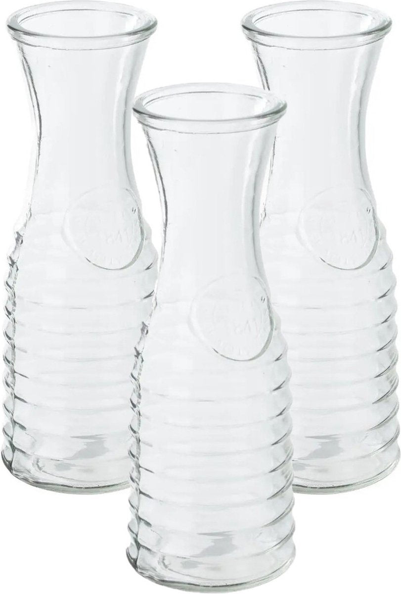 Secret de Gourmet Pouring Carafe - 3x - 1 liter - glass - D10 x H26 cm - With flared neck - Water pitcher - Juice jug