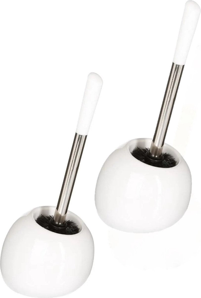 2 x 5five WC-Bürstengarnitur rund – weiß glänzend – Keramik – 36 cm