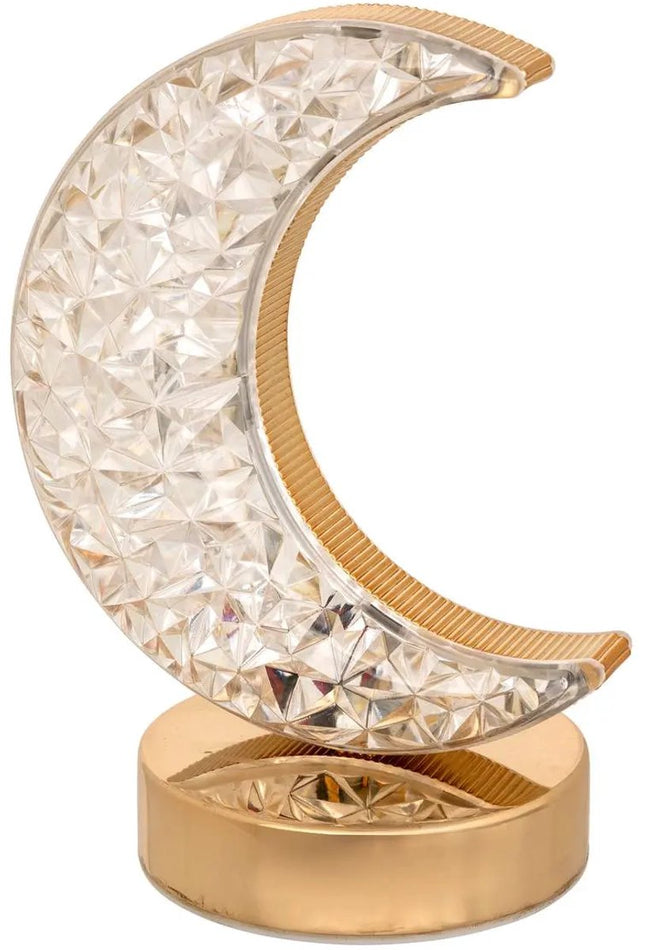 Lampe nomade en forme de lune - Lampe portable dorée à piles - 14 x 10 x 19,3 cm