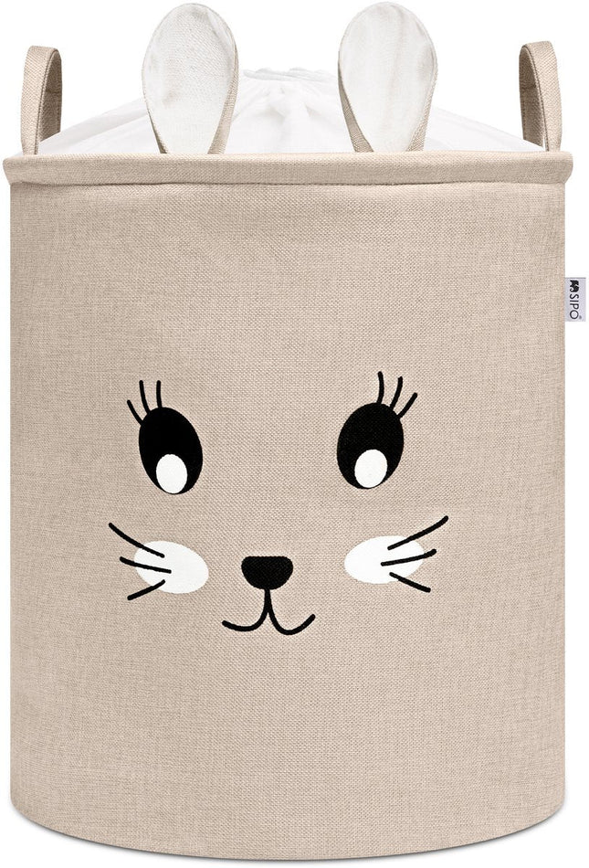 Panier de rangement en forme de tête de lapin - Grande boîte de rangement étanche - Lapin en peluche beige - Coffre en polyester - 63 Litres - 40x40x50 cm - Panier à jouets - Panier à linge pour enfants - Panier à vêtements - Sipo
