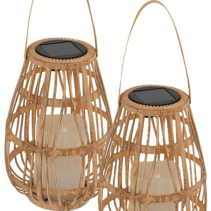 Atmosphera Lanterne solaire de jardin - 2x - naturel - rotin synthétique - 16 x 23 cm - extérieur - Lumière LED bougie