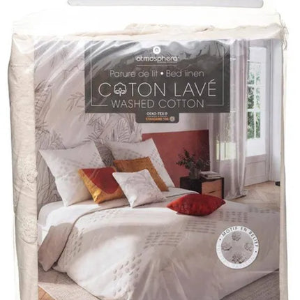 Parure de lit ATMOSPHERA pour 2 personnes 260 x 240 cm housse de couette avec 2 taies d'oreiller en coton lavé tufté et ivoire