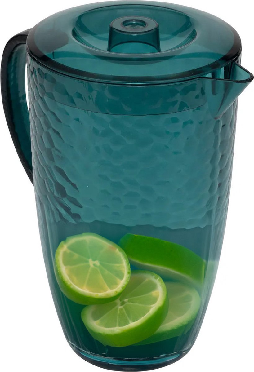 5Five Wasserkrug/Gießkanne mit Deckel - 2 Liter/2000 ml - Petrolblau - Kunststoff - 20 x 24 cm