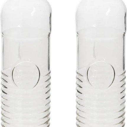 Bouteilles d'eau/gourdes - 2x - D8 x H29 cm - 1 litre - verre nervuré