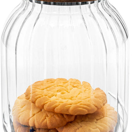5Five pot de stockage Bois d'acacia - verre - 2L - 13 x 18 cm - bocaux de cuisine - Aliments/bonbons/biscuits