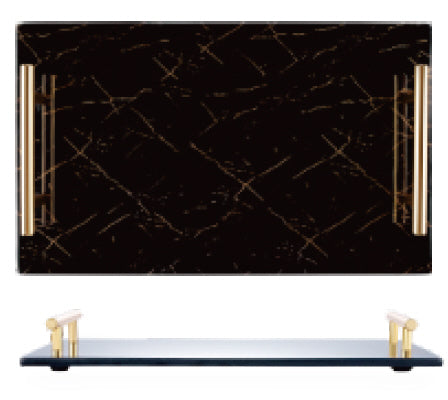 Plateau en mélamine - plateau de service noir avec poignées dorées 30 x 20 cm