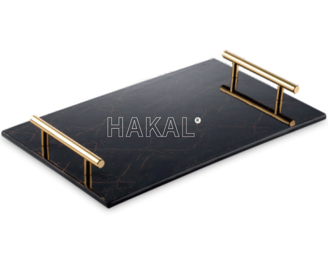 Plateau en mélamine - plateau de service noir avec poignées dorées 30 x 20 cm