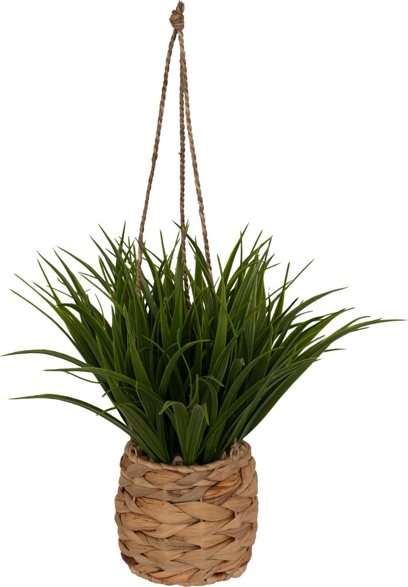 Atmosphera kunsthangplant met hennep ophanging – groen, 25 x 25 x 27 cm