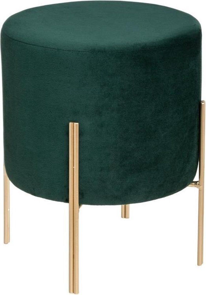 Atmosphera Velvet pouf green with gold legs - Stool - Velvet - Velour