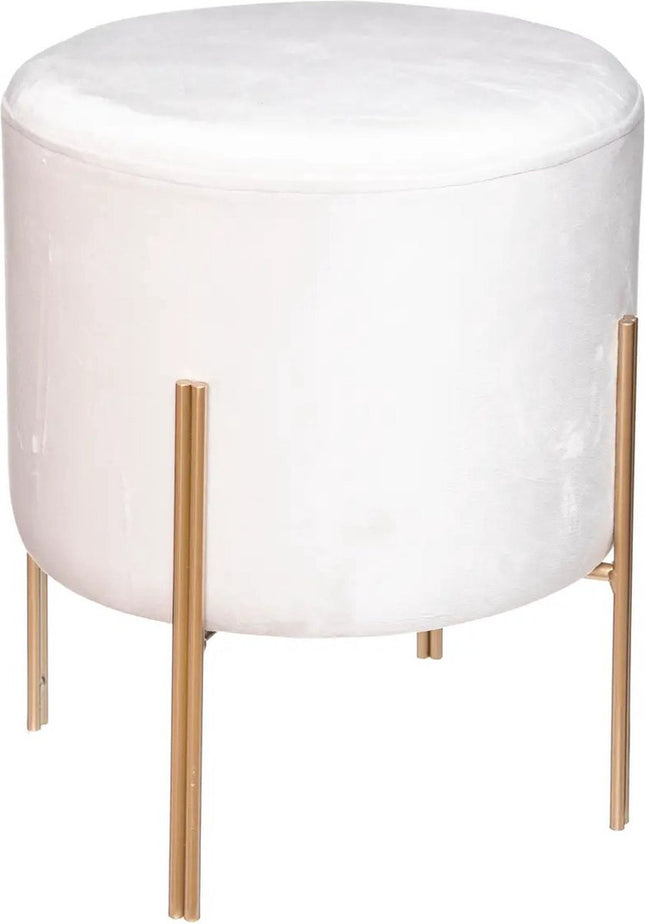Atmosphera Tabouret Verona - Métal/velours - Blanc ivoire/or - D33 x H40 cm