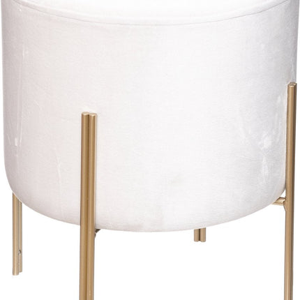 Atmosphera Pouf en velours blanc avec pieds dorés - Tabouret - Velours
