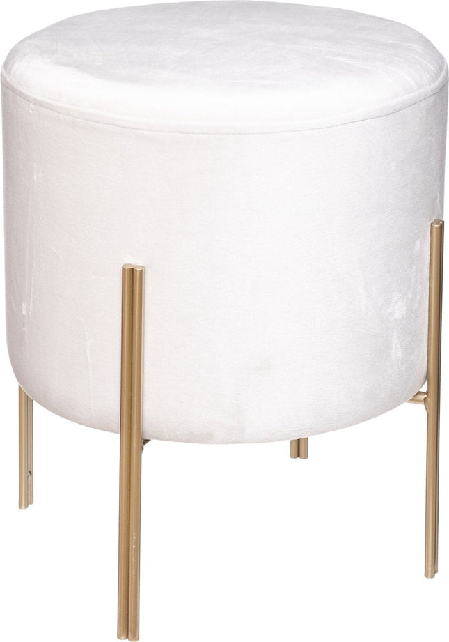 Atmosphera Pouf en velours blanc avec pieds dorés - Tabouret - Velours
