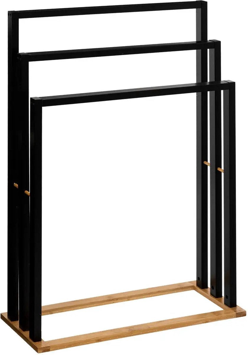 5Five Handtuchständer/Trockenständer Bad – Schwarz Bambusholz – 55 x 24 x 82 cm