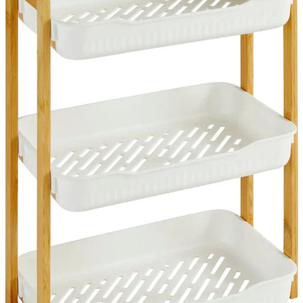 5Five Étagère de douche pour salle de bain - 3 niveaux - modèle droit - blanc - plastique/bambou - 35 x 20 x 45 cm