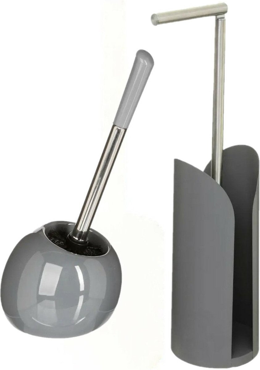 5Five wc-borstel en toiletrolhouder set grijs – staande rolhouder, 59 cm