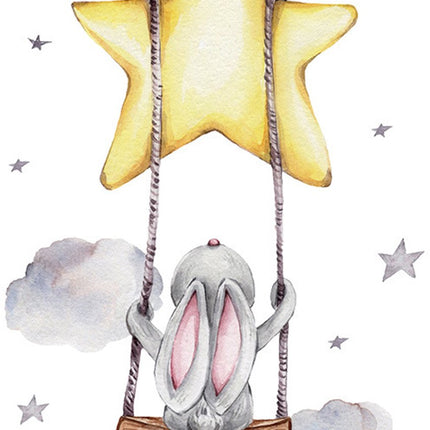 SIPO Sticker mural - Lapin sur balançoire - 70x49 cm - Décoration murale autocollante pour chambre d'enfant - Chambre de bébé - Sticker -