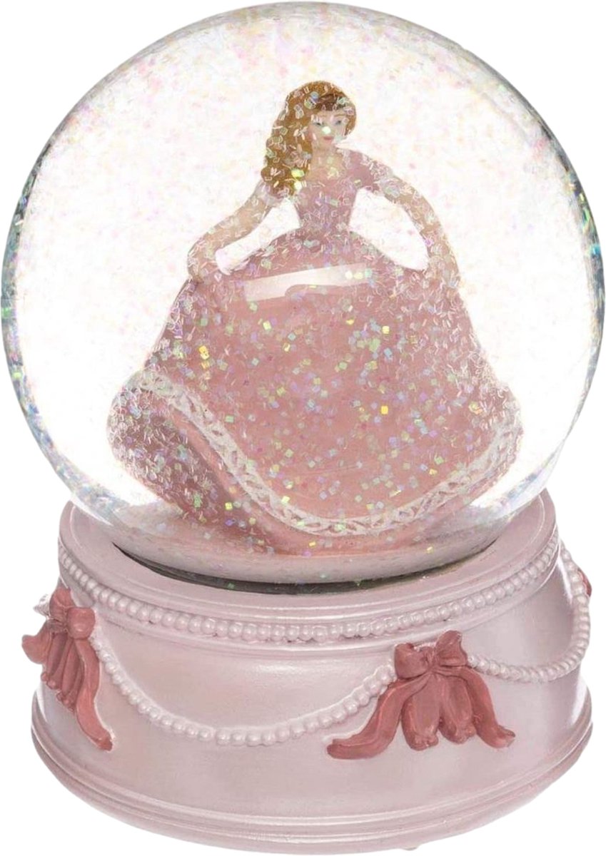 Sneeuwbol met muziek 'Prinses' – roze, met glittersneeuw, 14 x 14 x 10 cm