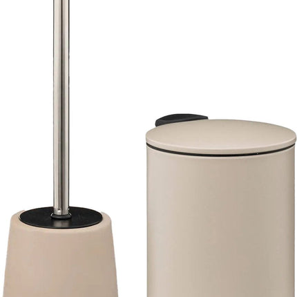 5Five Ensemble d'accessoires de salle de bain - beige - poubelle à pédale/balayette WC