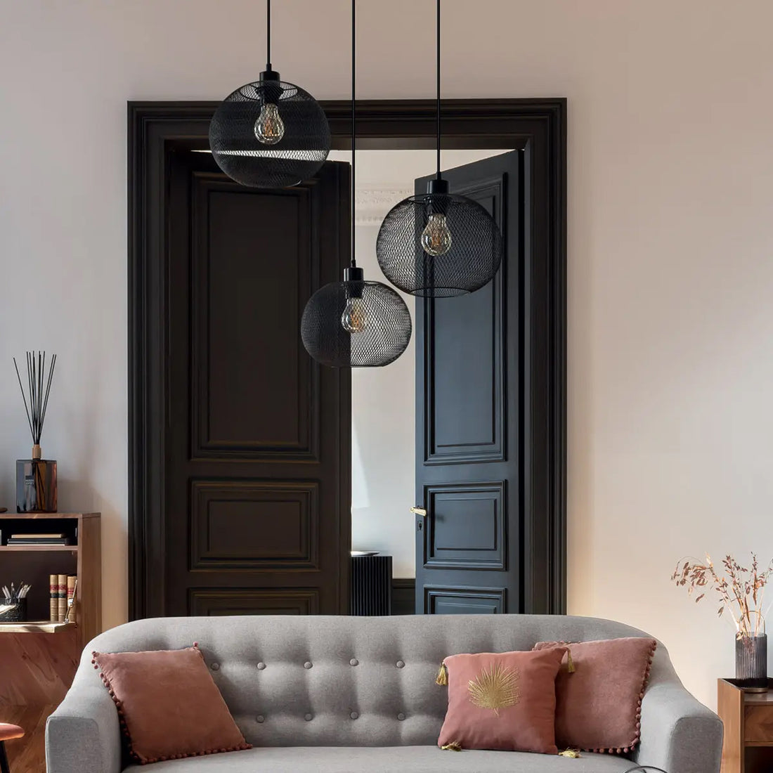 Atmosphera hanglamp bal zwart – bolvormig metalen frame, Ø 25 cm – foto 2