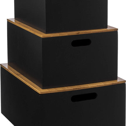 Boîtes de rangement avec couvercle en bambou BAVA, lot de 3