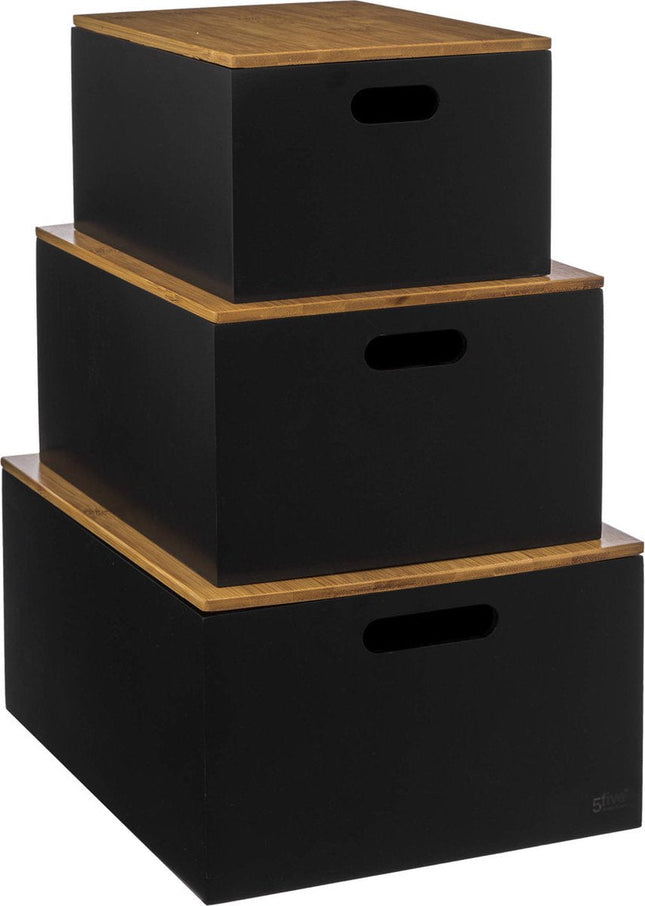 Boîtes de rangement avec couvercle en bambou BAVA, lot de 3