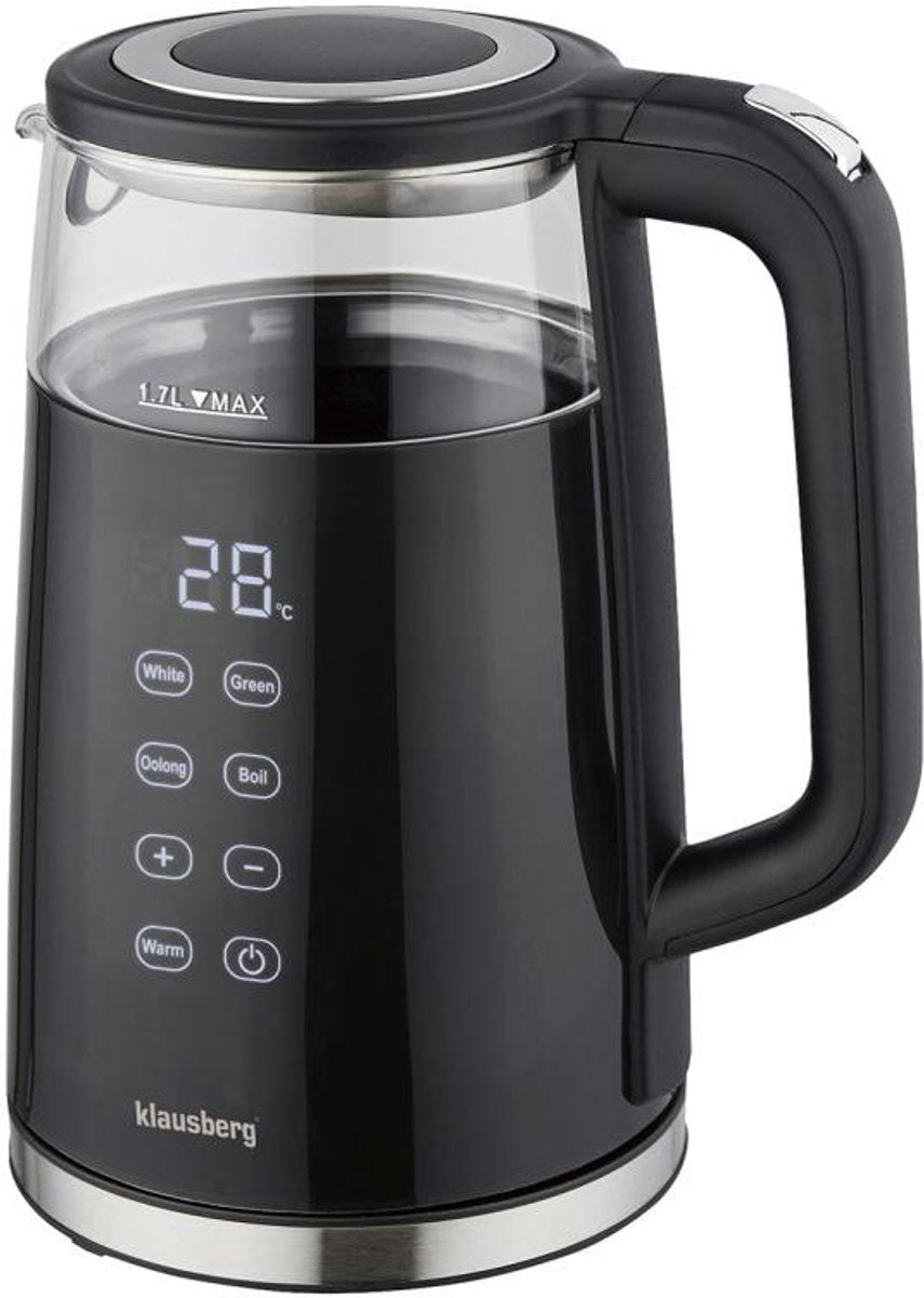 Klausberg KB-7894 glazen waterkoker met temperatuurregeling – 1,7 L, zwart