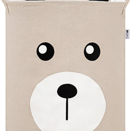 Panier de rangement beige avec visage d'ours en peluche - Boîte de rangement en coton - Panier à linge pour enfants avec cordon de serrage - 43 litres - 35x35x45 cm - Panier à jouets - Sipo