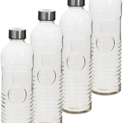 5Five Gourde - 4x -1 litre - verre trempé côtelé - D8 x H29 cm - bouteille d'eau - Bouteilles en verre