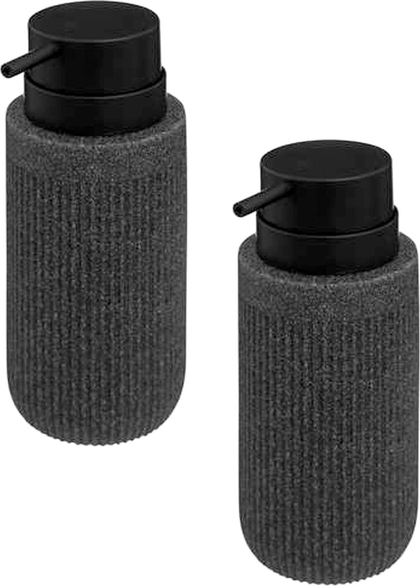 5Five Zeeppompje / zeep dispenser Onyx - 2x stuks - antraciet - polystone - 17 x 7 cm - 350 ml