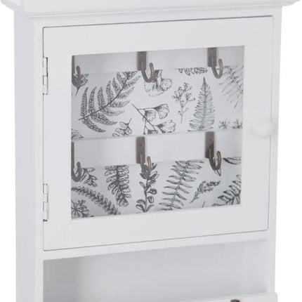 Sleutelkastje/sleutelhouder van MDF en glas wit 20 x 5,7 x 28,5 cm - Geschikt voor 9 sleutels/sleutelbossen