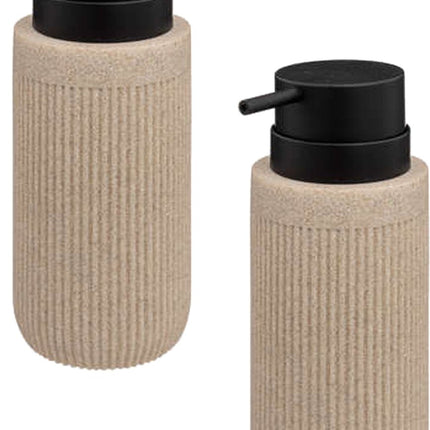 5Five Distributeur de savon Onyx - 2 pièces - beige - polystone - 17 x 7 cm - 350 ml