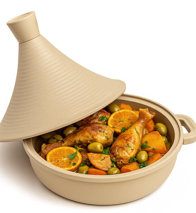 Tajine Marrakech - Tajine en aluminium de luxe à induction | Taupe | Convient pour 4-8 personnes