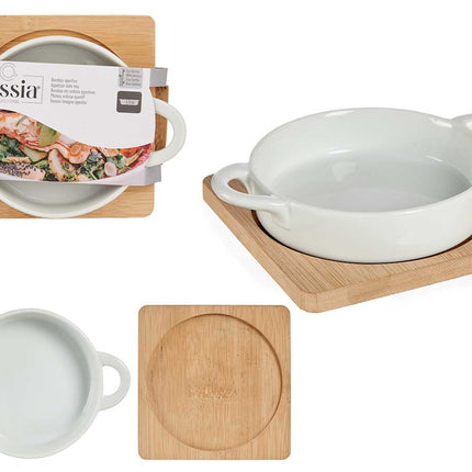Plat de service avec dessous de plat en bambou – 12,5 cm – Élégant et pratique