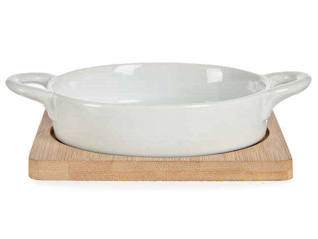 Plat de service avec dessous de plat en bambou – 12,5 cm – Élégant et pratique