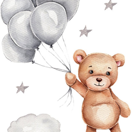 Sipo Sticker mural Ours avec ballons - Décoration murale adhésive pour chambre d'enfant - 67x50 cm - Sticker mural Ours coloré pour chambre de bébé et d'enfant en bas âge