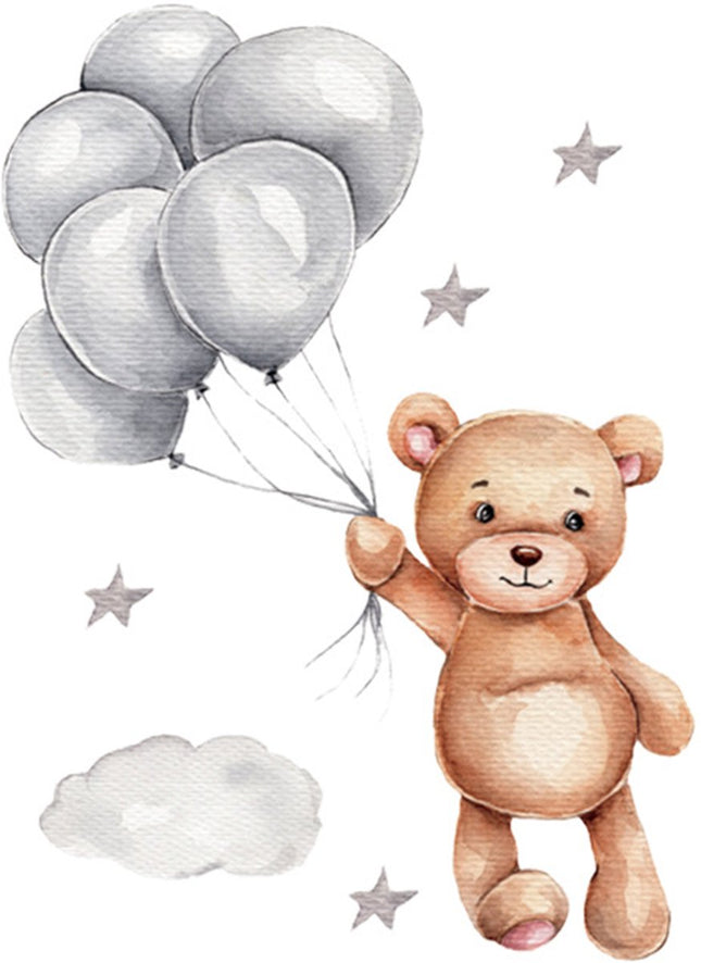 Sipo Sticker mural Ours avec ballons - Décoration murale adhésive pour chambre d'enfant - 67x50 cm - Sticker mural Ours coloré pour chambre de bébé et d'enfant en bas âge